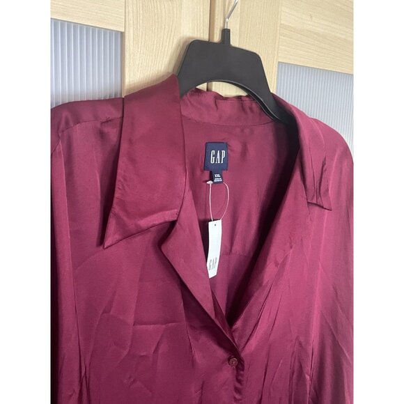 GAP Relaxed Satin Shirt Red Burgundy Sz XXL plus Holiday Party Career Blouse Top - Picture 3 of 5